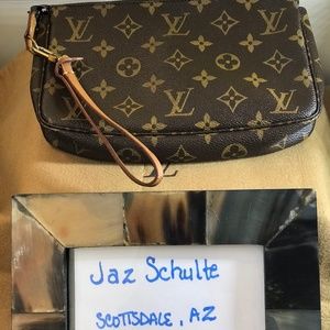 Vintage Louis Vuitton pochette accessories with strap, monogram print